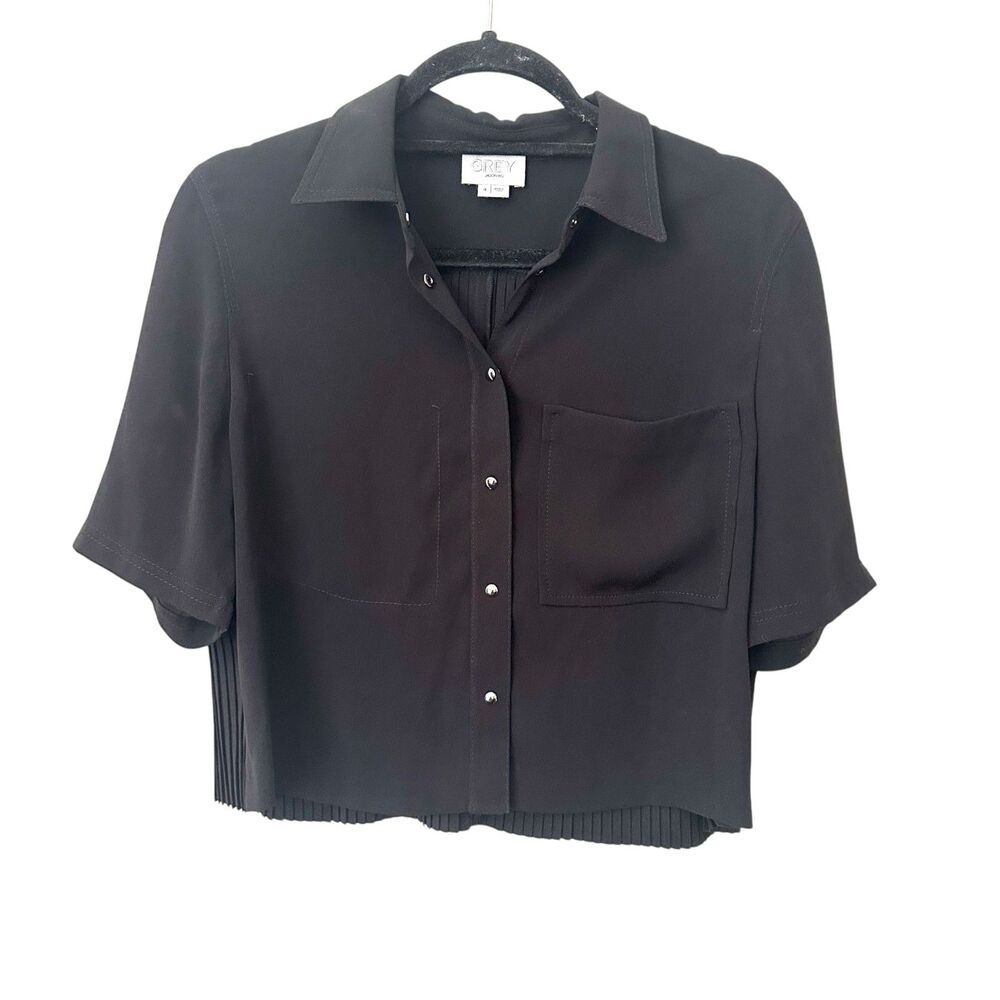 Grey Jason Wu Pleated Cropped Button Down Black N… - image 1